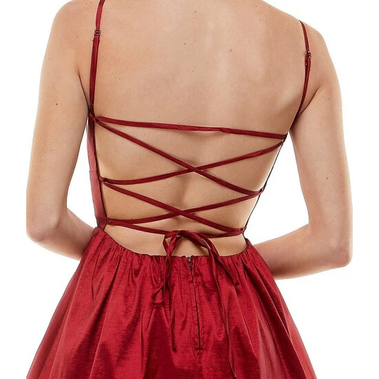 Best deal π€© B. Darlin Square Neck High Low Fit-And-Flare Satin π Dress Ruby Red π 6 Best deal π€© B. Darlin Square Neck High Low Fit-And-Flare Satin π Dress Ruby Red π - Image 4