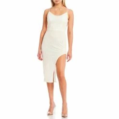 Promo ๐ฅฐ B. Darlin Asymmetrical Hem Sequin Bow Back Midi ๐ Dress White/iridescent ๐