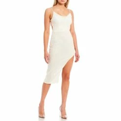 Promo 🥰 B. Darlin Asymmetrical Hem Sequin Bow Back Midi 👗 Dress White/iridescent 🎉 -B. Darlin shop unnamed file 476