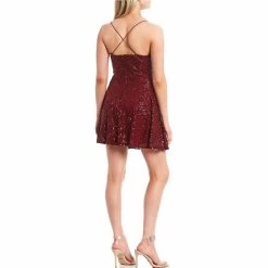 Deals 🧨 B. Darlin Cross Back Bungee Strap Cowl Neck Sequin 👗 Dress Burgundy/burgundy ❤️ -B. Darlin shop unnamed file 478