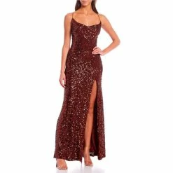 Brand new ⭐ B. Darlin Cowlneck Sequin-Embellished High Slit Hem Ball Gown Copper/copper ✔️ -B. Darlin shop unnamed file 5