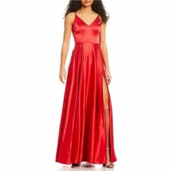 Best reviews of 🔥 B. Darlin V-Neck Spaghetti Strap Princess Seam Side Slit Flounce Satin Ball Gown Dark Teal 👏 -B. Darlin shop unnamed file 50