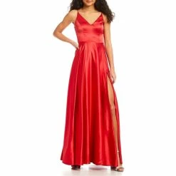 Best reviews of 🔥 B. Darlin V-Neck Spaghetti Strap Princess Seam Side Slit Flounce Satin Ball Gown Dark Teal 👏 -B. Darlin shop unnamed file 51