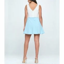 Discount 👍 B. Darlin Sleeveless V-Neck Lace Bodice Scuba Crepe Skater 👗 Dress Dust Sky/off White ⭐ -B. Darlin shop unnamed file 511