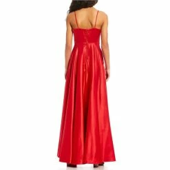 Best reviews of 🔥 B. Darlin V-Neck Spaghetti Strap Princess Seam Side Slit Flounce Satin Ball Gown Dark Teal 👏 -B. Darlin shop unnamed file 52