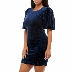 Coupon 🔥 B. Darlin Round Neck Puff Sleeve Dew-Drop Velvet 👗 Dress Navy/silver ✨ -B. Darlin shop unnamed file 523