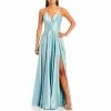 Wholesale 💯 B. Darlin Spaghetti Strap V-Neck Side Slit Satin Long 👗 Dress Azarine 🛒