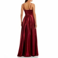 Best reviews of 🔥 B. Darlin V-Neck Spaghetti Strap Princess Seam Side Slit Flounce Satin Ball Gown Dark Teal 👏 -B. Darlin shop unnamed file 54