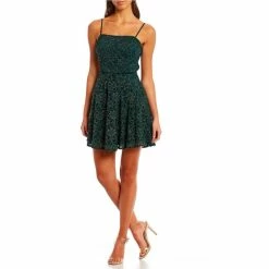 Budget 🛒 B. Darlin Floral Lace Glitter Accented Square Neck Tie Back Sleeveless Chiffon Fit And Flare 👗 Dress Black/silver 😀 -B. Darlin shop unnamed file 569