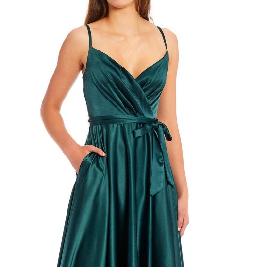 Coupon ๐ B. Darlin Spaghetti-Strap Wrap V-Neck Tie Waist Slit Hem Satin Dull Charmeuse Long ๐ Dress Hunter โ๏ธ 5 Coupon ๐ B. Darlin Spaghetti-Strap Wrap V-Neck Tie Waist Slit Hem Satin Dull Charmeuse Long ๐ Dress Hunter โ๏ธ - Image 3