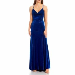 Best Pirce 💯 B. Darlin Sleeveless X-Back Velvet Long Ball Gown Royal 🤩