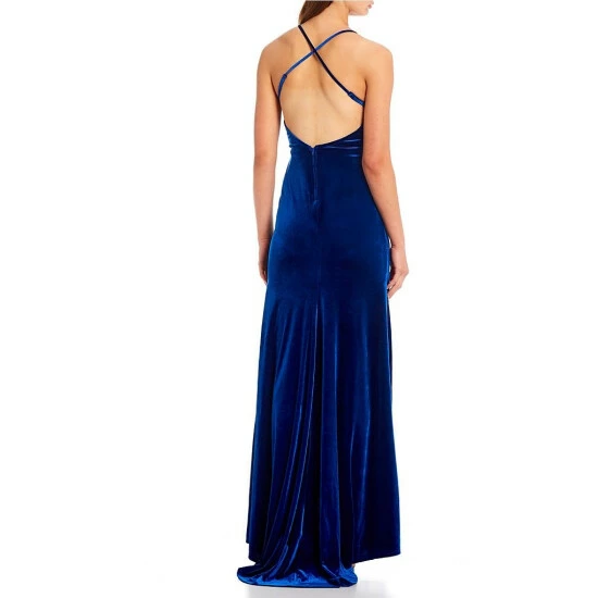 Best Pirce 💯 B. Darlin Sleeveless X-Back Velvet Long Ball Gown Royal 🤩 4 Best Pirce 💯 B. Darlin Sleeveless X-Back Velvet Long Ball Gown Royal 🤩 - Image 2