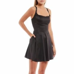 Best Pirce 🎁 B. Darlin Sleeveless Square-Neck Rib Lace-Back Satin Tank 👗 Dress Black 🥰 -B. Darlin shop unnamed file 585