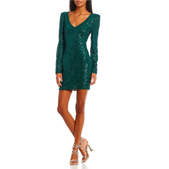 Brand new ๐ B. Darlin Long Sleeve V-Neck Sequin-Embellished Slim Fit ๐ Dress Jade ๐ 3 Brand new ๐ B. Darlin Long Sleeve V-Neck Sequin-Embellished Slim Fit ๐ Dress Jade ๐