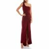 Cheapest 🧨 B. Darlin One-Shoulder Ruched Drawstring Detail Long Slit Hem Sheath 👗 Dress Burgundy 😍 -B. Darlin shop unnamed file 639