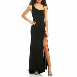 Cheapest 🧨 B. Darlin One-Shoulder Ruched Drawstring Detail Long Slit Hem Sheath 👗 Dress Burgundy 😍 -B. Darlin shop unnamed file 644