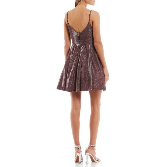 Outlet ๐ฅฐ B. Darlin Sleeveless V-Neck Shiny Metallic Fit And Flare Glitter Party ๐ Dress Wine ๐ 4 Outlet ๐ฅฐ B. Darlin Sleeveless V-Neck Shiny Metallic Fit And Flare Glitter Party ๐ Dress Wine ๐ - Image 2