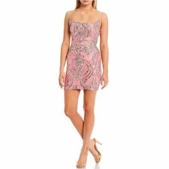 Best Sale ⌛ B. Darlin Sequin Bungee Strap 👗 Dress Dark Pink/silver ⌛