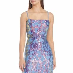 Deals 🧨 B. Darlin Spaghetti-Strap Square-Neck Tie-Back Embroidery Pattern Sequined Mesh Ball Gown Periwinkle/pink 🧨 -B. Darlin shop unnamed file 701