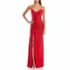 Cheap 🔔 B. Darlin Spaghetti Strap V-Neck X-Back Cinched Side-Tie Slit Hem Shiny Knit Long 👗 Dress Tomato Red 🧨 -B. Darlin shop unnamed file 704