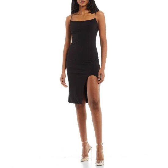 Coupon 😍 B. Darlin Spaghetti Strap Rounded Slit Hem Knee Length 👗 Dress Black 😀 3 Coupon 😍 B. Darlin Spaghetti Strap Rounded Slit Hem Knee Length 👗 Dress Black 😀