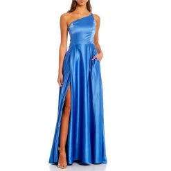 Flash Sale 🔔 B. Darlin Double Strap Pocket Long Satin 👗 Dress Cobalt Thunder ✔️ -B. Darlin shop unnamed file 73