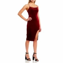 Coupon ⭐ B. Darlin Front Slit Glitter Velvet Midi 👗 Dress Burgundy 👏 -B. Darlin shop unnamed file 731