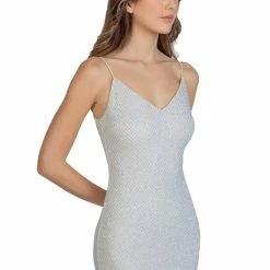 Budget 👏 B. Darlin Bungee Spaghetti Strap Glittered Pattern Slinky Knit Bodycon 👗 Dress White/silver ✨ -B. Darlin shop unnamed file 739