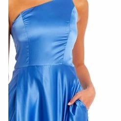 Flash Sale 🔔 B. Darlin Double Strap Pocket Long Satin 👗 Dress Cobalt Thunder ✔️ -B. Darlin shop unnamed file 74