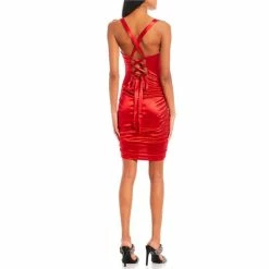 Deals ⌛ B. Darlin Square Neck Lace Up Back 👗 Dress Red 🤩 -B. Darlin shop unnamed file 746