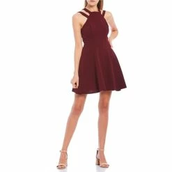 Best reviews of ❤️ B. Darlin Halter Neck Double Strap Crepe Skater 👗 Dress Dark Garnet 🎁