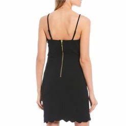 Deals 👏 B. Darlin Scalloped V-Neck Faux-Wrap Hem 👗 Dress Black 🌟 -B. Darlin shop unnamed file 783