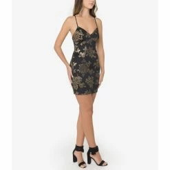 Best Sale 🎁 B. Darlin Sleeveless Lace-Up Back Floral Jacquard Sheath 👗 Dress Black/gold 🎁 -B. Darlin shop unnamed file 799