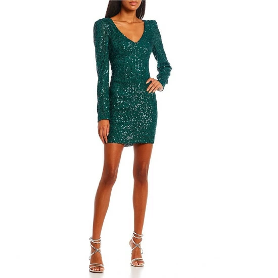 Brand new ๐ B. Darlin Long Sleeve V-Neck Sequin-Embellished Slim Fit ๐ Dress Jade ๐ 5 Brand new ๐ B. Darlin Long Sleeve V-Neck Sequin-Embellished Slim Fit ๐ Dress Jade ๐ - Image 3
