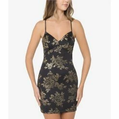 Best Sale 🎁 B. Darlin Sleeveless Lace-Up Back Floral Jacquard Sheath 👗 Dress Black/gold 🎁 -B. Darlin shop unnamed file 801