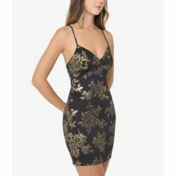 Best Sale 🎁 B. Darlin Sleeveless Lace-Up Back Floral Jacquard Sheath 👗 Dress Black/gold 🎁 -B. Darlin shop unnamed file 802