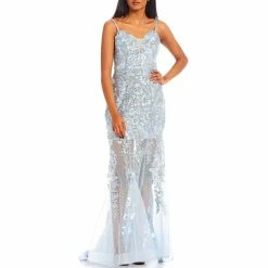 Outlet 🧨 B. Darlin Spaghetti Strap Sequin Mesh Trumpet 👗 Dress Light Blue 🎁 -B. Darlin shop unnamed file 821