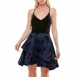 Top 10 😍 B. Darlin Velvet Sleeveless V-Neck Lace-Up Back Floral Jacquard Satin Double Hem Fit-And-Flare 👗 Dress Navy/black/black ⭐ -B. Darlin shop unnamed file 824