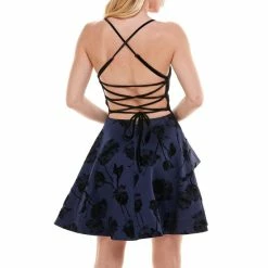 Top 10 😍 B. Darlin Velvet Sleeveless V-Neck Lace-Up Back Floral Jacquard Satin Double Hem Fit-And-Flare 👗 Dress Navy/black/black ⭐ -B. Darlin shop unnamed file 825