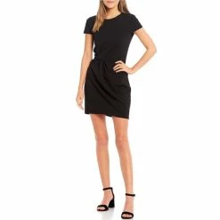 Best Pirce 🎉 B. Darlin Short-Sleeve Side-Twist Scuba Crepe Sheath 👗 Dress Black ✨