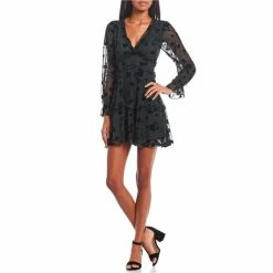 Best deal 🌟 B. Darlin V-Neck Long Sleeve Tiered Ruffle Fit-And-Flare 👗 Dress Hunter/black 🥰