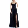 Cheap ⌛ B. Darlin Cowl-Neck Spaghetti-Strap Open Tie-Back Satin Charmeuse Long Slit Hem Ball Gown Black 🎁 -B. Darlin shop unnamed file 86