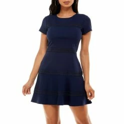 Deals 👍 B. Darlin Short Sleeve Lace Skater 👗 Dress Navy 🎁
