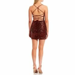 Coupon 😀 B. Darlin Cross Back Strap Cowl Neck Sequin 👗 Dress Copper 👏 -B. Darlin shop unnamed file 877
