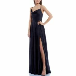 Cheap ⌛ B. Darlin Cowl-Neck Spaghetti-Strap Open Tie-Back Satin Charmeuse Long Slit Hem Ball Gown Black 🎁 -B. Darlin shop unnamed file 88
