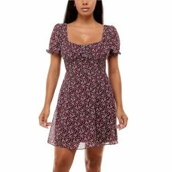 Deals ⭐ B. Darlin Short Ruffle Sleeve Floral 👗 Dress Wine/off White 🧨 -B. Darlin shop unnamed file 920