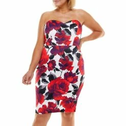 Budget 💯 B. Darlin Plus Strapless Sweetheart-Neckline Floral Printed Sheath 👗 Dress Red/black Floral 🔔 -B. Darlin shop unnamed file 945