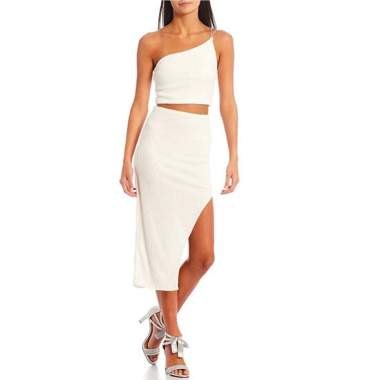 Deals โค๏ธ B. Darlin One Shoulder Ribbed Sequin-Embellished Asymmetrical Midi Two-Piece ๐ Dress Ivory ๐ 7 Deals โค๏ธ B. Darlin One Shoulder Ribbed Sequin-Embellished Asymmetrical Midi Two-Piece ๐ Dress Ivory ๐ - Image 5