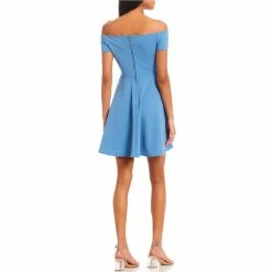 Coupon 🤩 B. Darlin Off-The-Shoulder Scalloped Scuba Crepe Fit-And-Flare Flounce Hem 👗 Dress Bright Red ✨ -B. Darlin shop unnamed file 994