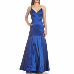 Cheapest โจ B. Darlin Spaghetti Strap V-Neck Taffeta Bow-Back Pleated Trumpet ๐ Dress Navy ๐